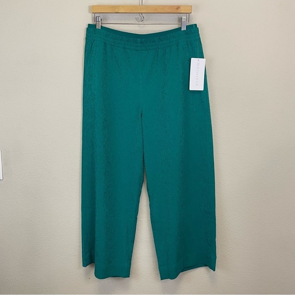 Athleta Teal Echo Wide Leg Cropped Pull On Sporty Pants Size 14 NWT - Picture 3 of 10